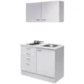 FlexWell Miniküche, Weiß, Holzwerkstoff, 3 Schublade(n) Schubladen, einmalig seitenverkehrt montierbar, nur wie online abgebildet bestellbar, 100 cm, Made in Germany, Zusatzausstattung erhältlich, links aufbaubar, rechts aufbaubar, Küchen, Miniküchen
