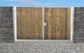 Einfahrtstor Ss Tor Holztor Gartentor Hoftor Verzinkt mit Pfosten & Holzfüllung Senkrecht 2-flügelig 250cm x 180cm