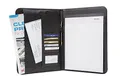 Genie elegante A4 Schreibmappe Wiesbaden (extradünn und strapazierfähig; strukturiertes Nylon und Lederoptik; Inkl. Schreibblock; Stiftehalter; Einschubfach; Visitenkartenfach) schwarz