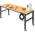 VEVOR verstellbare Werkbank, Werkbank mit Steckdose, Rädern und Stecktafel, robuster Arbeitstisch mit Eichenholzplatte für Garage, Werkstatt, Büro und Zuhause 155 x 51cm