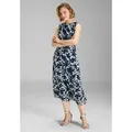 SWING Cocktailkleid - Midi Kleid aus weichem Mesh Taillierter Schnitt mit ausgestelltem Rockteil blau 38
