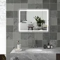 HOMCOM Badspiegel mit Beleuchtung 80 x 60 cm Rechteckiger LED Spiegel Wandspiegel mit Touchschalter, Memory-Funktion Lichtspiegel Beschlagfrei mit 3 Lichtfarben Silber