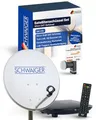 Schwaiger Satellitenschüssel Komplettset I Ø 80 cm Stahl Offset Antenne in Hellgrau I Inkl. Twin LNB 2-Fach & HD SAT-Receiver mit Fernbedienung I Digital HD Empfang I Integrierte Kabelführung