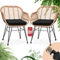 CASARIA® Gartenstühle 2er Set Polyrattan inkl. Auflage Armlehne Metall Wetterfest Verstellbar Outdoor Modern Garten Terrasse Balkon Gartensessel Stuhl
