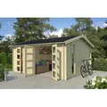 Gartenhaus LASITA MAJA "Carroz 2", beige (naturbelassen), ohne Fußboden, ohne Dacheindeckung, Holzwerkstoff, Gartenhäuser, Blochbohlenhaus 28mm 2-Raum, Fundamentmass 4560x3600, Naturbelassen
