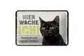 Femer GmbH Metallschild Spruch 18x12cm Katze hier wache ich eigene Gefahr Schild, (1 St), gewölbte Oberfläche, abgerundete Ecken, umgeschlagene Kanten