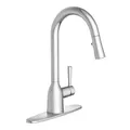 Moen Adler Wasserhahn, Chrom, ein Hebel, hoher Bogen, Küchenspüle, mit Power Clean, moderne Küchenarmatur mit herausziehbarem Sprüher, 87233