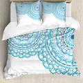 ABAKUHAUS Mandala Bettbezug, Hochzeits-Einladung Spitze, Milbensicher Allergiker geeignet mit Kissenbezügen, 200 cm x 200 cm - 80 x 80 cm, Himmelblau Hellblau