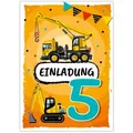 JUNAPACK Einladungskarten Baustelle Einladungen zum 5. Kindergeburtstag Karten Jungen Traktor, Einladungskarten mit Baustelle Motiv zum fünften Geburtstag LKW