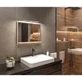 Badezimmer Spiegel mit Beleuchtung und Ablage Sonoma Badspiegel Wandspiegel 60 cm Bad Spiegel mit LED Aufbauleuchte - Beige