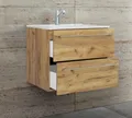 VCM 2-tlg. Waschplatz Waschtisch | Waschbecken Unterschrank Breite 60 cm | Badmöbel Set hängend mit zwei Schubladen | Badinos