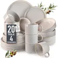 Moritz & Moritz CASTELLO 20-teiliges Geschirrset 4 Personen Beige - Teller Set aus Steinzeug - Geschirr Set Beige aus je 4 Dinnerteller, 4 Dessertteller, 4 Suppenteller, 4 Schüsseln und 4 Tassen