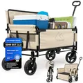 Terravant Bollerwagen Faltbar Kinder mit Bremsen und Sitzbank, Faltbarer Bollerwagen Strand, Strandwagen, Handwagen faltbar für Camping, Festivals und Ausflüge,120kg Traglast, 300L Volumen