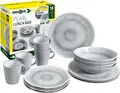 BRUNNER Melamin Ess Geschirr Set Lunch Box 16-Teilig Camping Reise Teller Becher Stonetouch Pearl