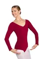 tanzmuster Ballett Trikot Damen Langarm - Isabelle - Baumwolle - Bustier - geraffter Ausschnitt - burgunder Größe 40 - roter Tanz Body - Ballettkleidung für Erwachsene