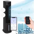 Klarstein Ventilatorkombigerät Skytower Grand Smart Luftkühler 4-in-1, mit Wasserkühlung & Eis mobil Klimagerät ohne Abluftschlauch schwarz