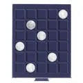 Leuchtturm 338077 Münzbox Smart - 30 eckige Fächer für Münzen bis 33 mm Ø - 2, 5, 10, 20 Euro, 10 DM in Kapseln - blau