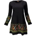 Guru-Shop Midikleid Baumwoll Minikleid Boho chic, Langarm Tunika -.. alternative Bekleidung grün|schwarz M