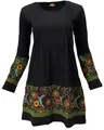 GURU SHOP Baumwoll Minikleid Boho Chic, Langarm Tunika - Schwarz/grün, Damen, Size:M
