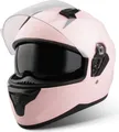 VINZ Kennet Integralhelm mit Sonnenblende | Motorrad Helm Vollvisierhelm Mopedhelm ECE 22.06 | Motorradhelm Full-Face Helme | für Damen | In Gr. XS-XXL - Matt Rosa | S (55 - 56 cm)