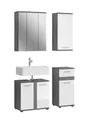xonox.home Badezimmer-Set Blake, (4tlg. Set inkl. WBU, Spiegelschrank, Hängeschrank, Standschrank), Weiß Hochglanz Rauchsilber Siphonausschnitt Beschichtet 114x191x34 cm