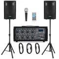 McGrey BP-215 Bandpack PA-Anlage - 8-Kanal Powermixer - digitaler Hall - Bluetooth - USB/SD-Slot - 2-Wege-Lautsprecher mit 15" Woofer und Horn - Inklusive Mikrofon, Stative und Kabel - 150 Watt