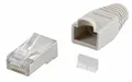 50 Stück CAT5 RJ45 Netzwerk Stecker + Einfädelhilfe + Tülle in grau STP 8P8C