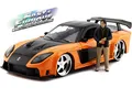 Jada Toys & Furious Han 1995 Mazda RX7 1:24, Spielzeugauto, Rennauto, bekannt aus der gleichnamigen Filmreihe 253205002 Schwarz, Orange