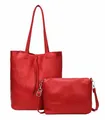 Damen Tasche Set 2in1 Shopper Handtasche Crossbody Hobo Bag Schultertasche Umhängetasche Metallic Cross-Over DIN-A4 Rot