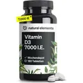 natural-elements Vitamin-D Wochendepot, 180 Tabletten, Vitamin D3, hochdosiert, je Tablette 7000 I.E.