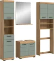 xonox.home Badmöbel-Set, (4tlg. Set inkl. Hochschrank, WBU, Spiegelpaneel, Waschmaschinenüberbau), Artisan Eiche Nachbildung Salbei Nachbildung Melamin 190x191x34 cm