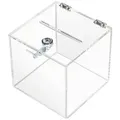 HMF Geldkassette Acryl Spendenbox 46919 mit Schloss, 15 x 15 x 15 cm, DIN A6, transparent weiß 15 cm x 15 cm x 15 cm