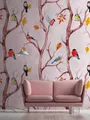 Fototapete Aquarell Vogel Motiv Bäume pink Herbst 159cm x 280cm 38230-1 / 382301