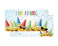 Friendly Fox Party Emoji Einladung, 12x Einladungskarten Kindergeburtstag Emojis, Geburtstagseinladung DIN lang