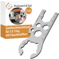 Preiswert&Gut Gasflaschenschlüssel Edelstahl Multifunktionsschlüssel für 5 und 11 kg Gasflaschen Gasregler Werkzeug für Camping Wohnwagen Caravan Boot mit Flaschenöffner