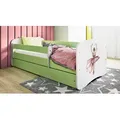 Kinderbett Jugendbett Tänzerin 70x140, 80x160, 80x180 cm - Komplettset mit Schublade & Rausfallschutz - Grün