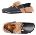 GUCCI Lammfell Princetown Sandalen mit Horsebit Unisex Clog Antikes goldfarbenes Horsebit-Metall,Klettverschluss-Riemen