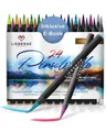LIEBERGE Pinselstift Premium Set 24 Aquarellfarben + 2 Wassertankpinsel, (Set, 26-tlg., 24 Brush Pens, flexible Pinselspitze, intensive Farben), flexible Pinselspitze, 2 Wassertankpinsel, EN 71 geprüft, Wasserbasis