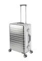 Travelhouse Oslo Alu-Reisekoffer M 65 cm Silber – Koffer ohne Reißverschluss mit TSA Schloss – 70 L Hartschalen-Trolley mit 4 Doppelrollen