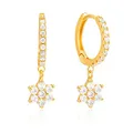 Brandlinger ® Ohrringe hängend. Creolen mit Anhänger Blüte mit Zirkonia Stein. Schmuck Damen vergoldet mit 18 Karat (Silber und Gold) für Frauen und Mädchen. Durchmesser Creolen 14mm. (Gold)