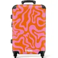 NoBoringSuitcases.com© Hartschalen-Trolley Orange mit rosa abstraktem Muster 67 cm - 72 L, 4 Rollen, Hartschalenkoffer Mittel Groß für 20kg, Frauen Reisekoffer Trolley bunt 43 cm x 67 cm x 25 cm