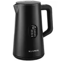 KLAMER Edelstahl Wasserkocher mit Temperatureinstellung 40-100°C, Warmhaltefunktion, mattschwarzes Kaltgehäuse, doppelwandiger 1,5L Teekocher mit 1800W, BPA-frei
