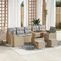 vidaXL 10-teiliges Gartensofa Set mit Kissen Beige Poly Rattan Akazie
