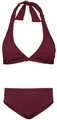 Aquarti Mädchen Bikini Set Bustier Bikinislip Zweiteiliger Badeanzug, Farbe: Zum Binden - Jacquard Punkte Rot Braun, Größe: 158