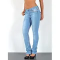 ESRA Straight-Jeans Damen Straight Jeans mit Kontrastnähten Hoch Bund bis Übergröße J755 High Waist Straight Jeans Damen mit dicker Naht Stretch Jeans Regular blau 50