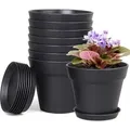 8er Set Blumentöpfe mit Untersetzer 10cm - Schwarz - für Innen und