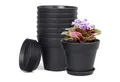 LuxusKollektion Blumentopf 8er Set Blumentöpfe mit Untersetzer 10cm - Schwarz - für Innen und