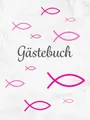 Gästebuch: Taufe | Konfirmation | Erstkommunion | Firmung・Hardcover mit rosa Fisch Deko perfekt für Mädchen・Für geschriebene Glückwünsche von Freunden ... Fingerabdruck Baum・Dezent dekorierte Seiten