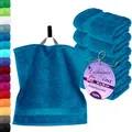 Lashuma Waschlappen Set 6 teilig, kleine Gästetücher Blau Petrol, Linz Badezimmer Handtücher 30x30 cm