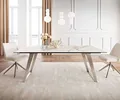 DELIFE Esstisch Edge 200x100 Keramik Calacatta Luxe Weiß-Gold-Grau Edelstahl Schräg